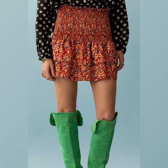 ALIX OF BOHEMIA Floral Maria Carnelian Smocked Layered Mini Skirt/Top Sz M NWT - Picture 2 of 14